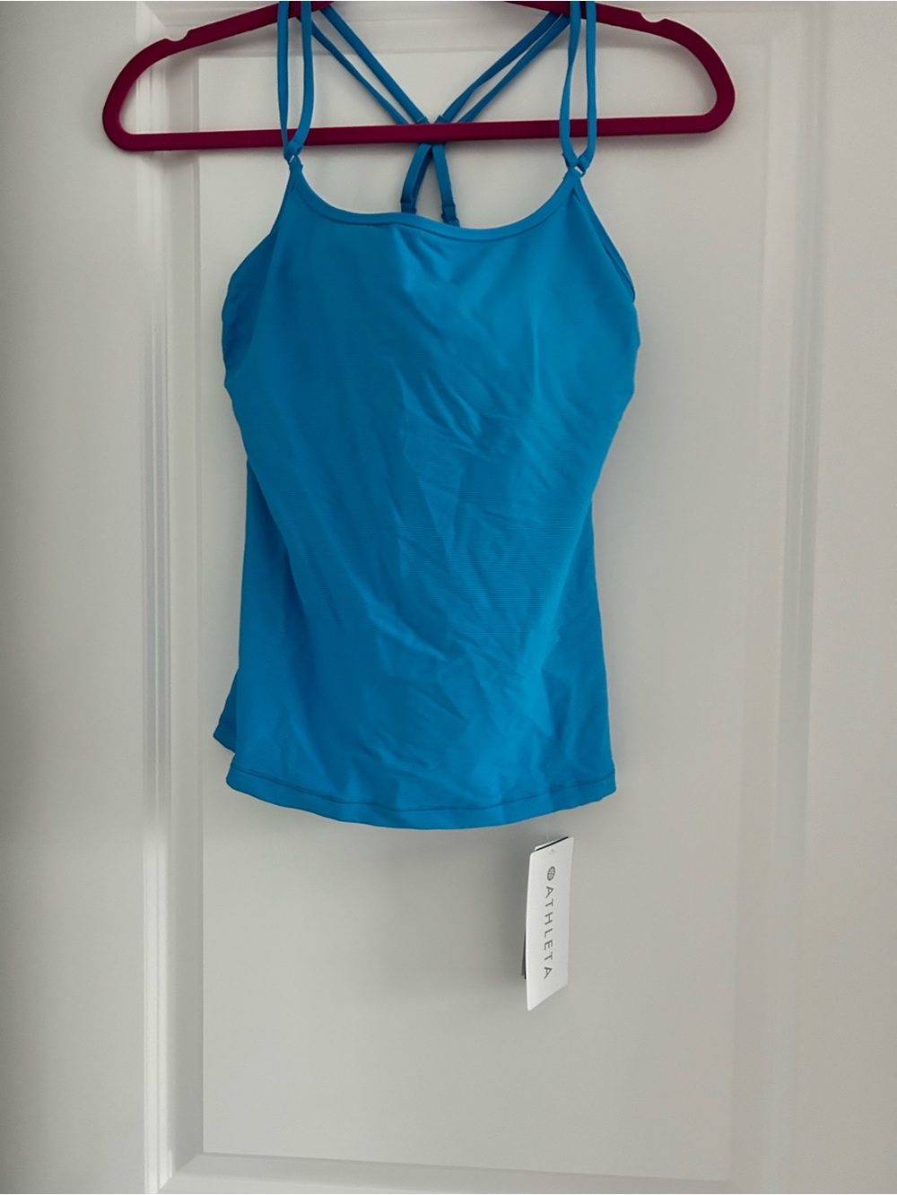 Athleta Turquoise Ribbed Tankini Top with Bra-Sized Support